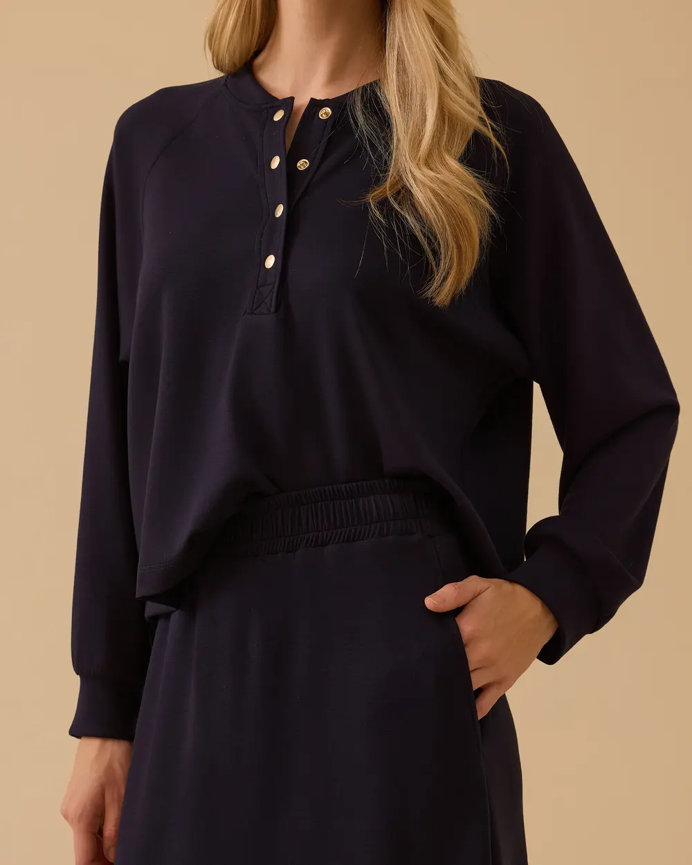 Snap Button Skirted Suit