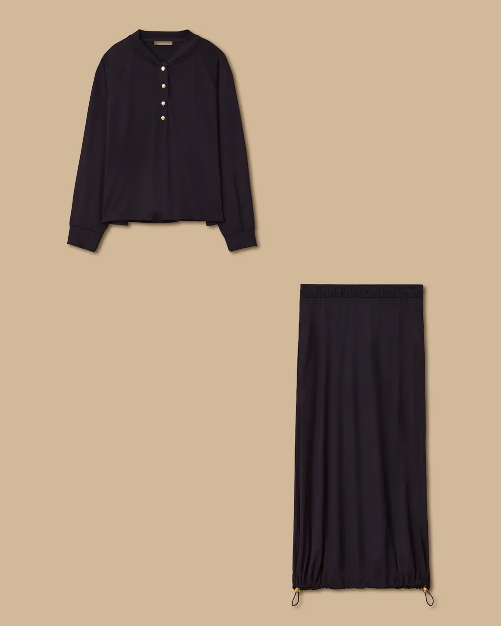 Snap Button Skirted Suit