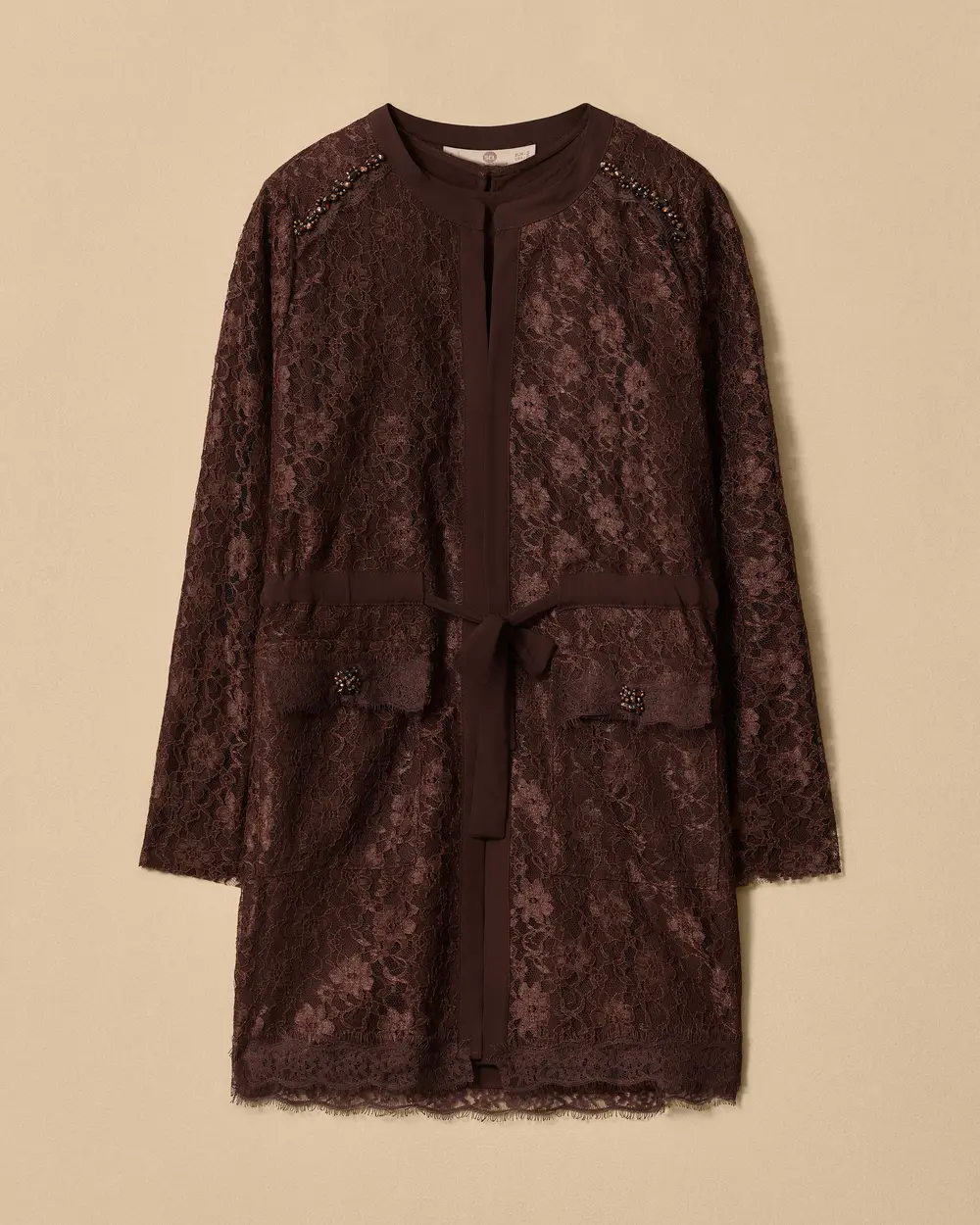 Stylish Jacket with a Belt and Lace Details