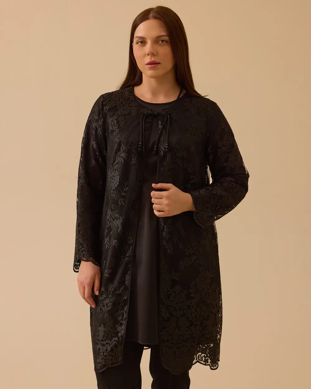 Büyük Beden İç Bluzlu Nakışlı Takım