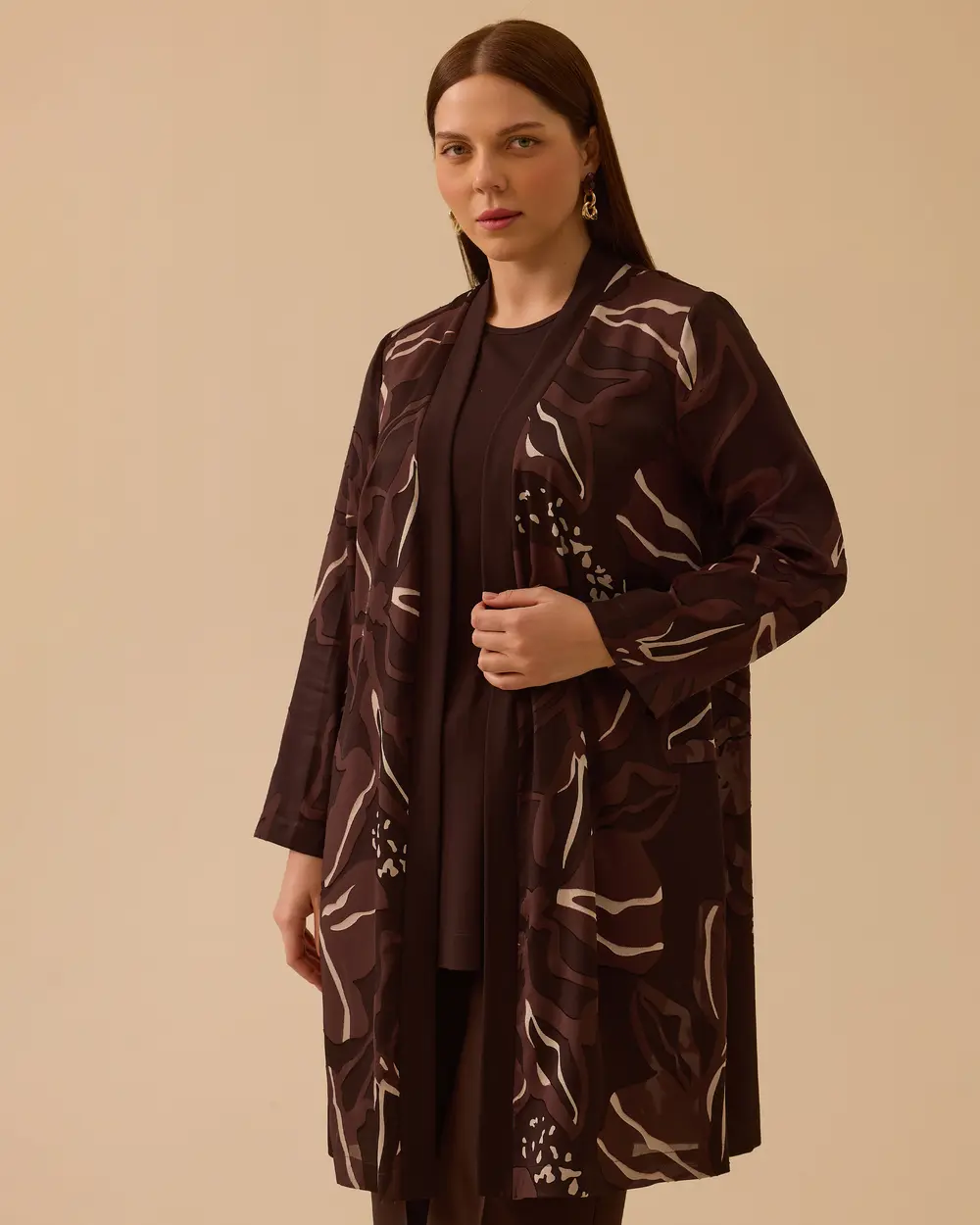 Büyük Beden Desenli Hırkalı Takım