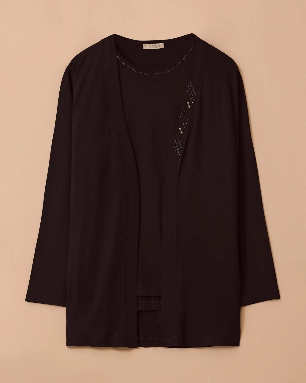 Büyük Beden Taş Detaylı Hırkalı Takım