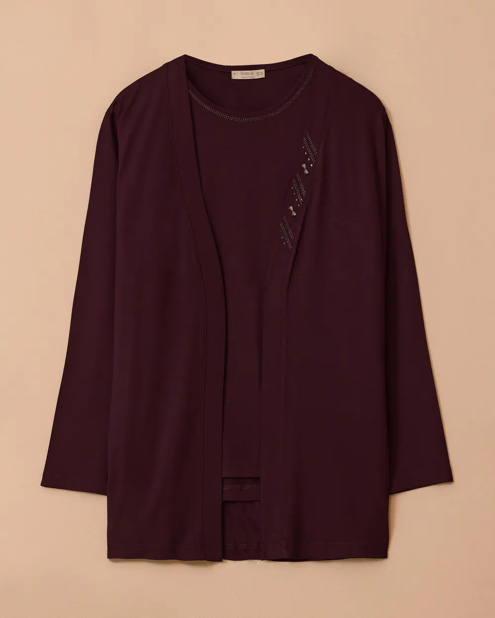 Büyük Beden Taş Detaylı Hırkalı Takım