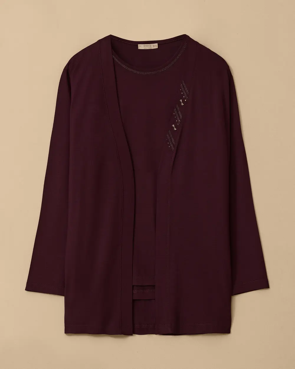 Büyük Beden Taş Detaylı Hırkalı Takım