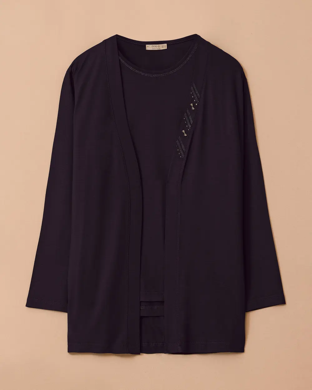 Büyük Beden Taş Detaylı Hırkalı Takım