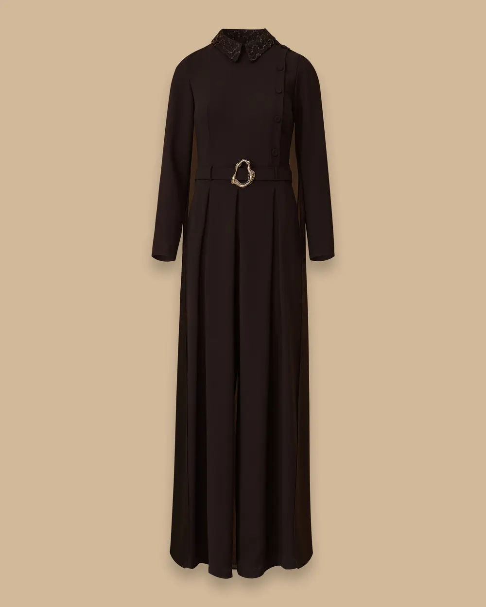 Sequin Collared Cape Detailed Jumpsuit