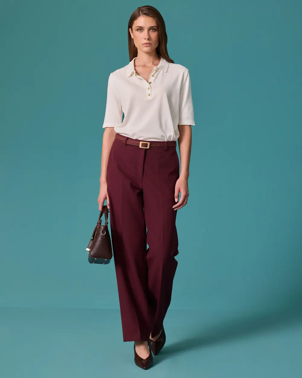 High-Waisted, Belted, Relaxed-Fit Fabric Pants