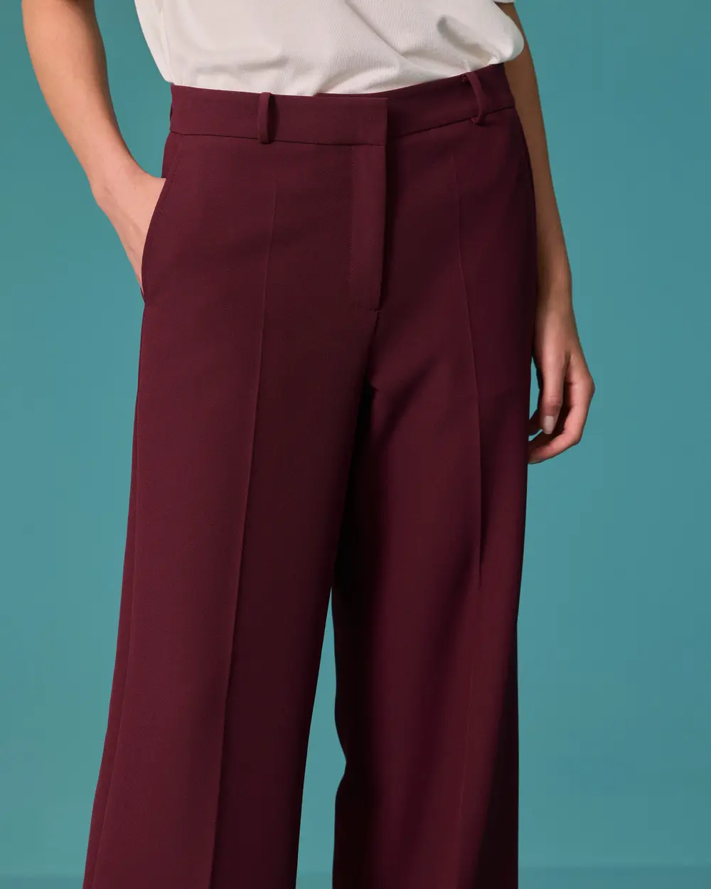 High-Waisted, Belted, Relaxed-Fit Fabric Pants
