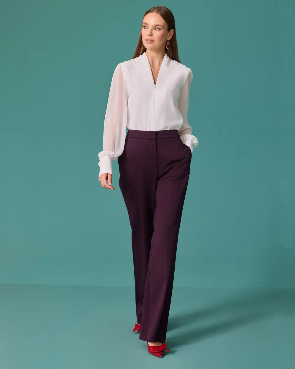 High-Waisted Flared Fabric Pants