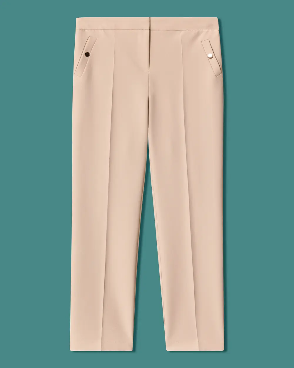 High-Waisted Pants with Accessory Pockets and Ankle-Length Hem
