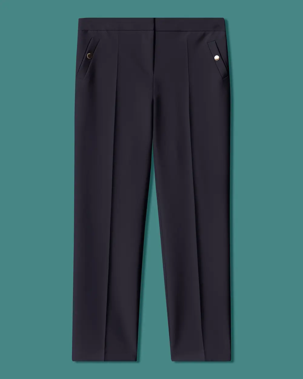 High-Waisted Pants with Accessory Pockets and Ankle-Length Hem