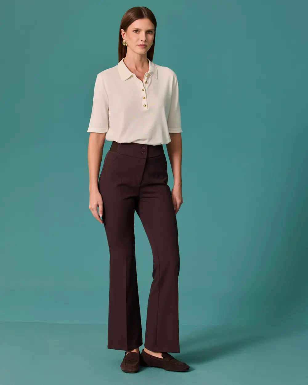 High-Waisted Pants with Button Details