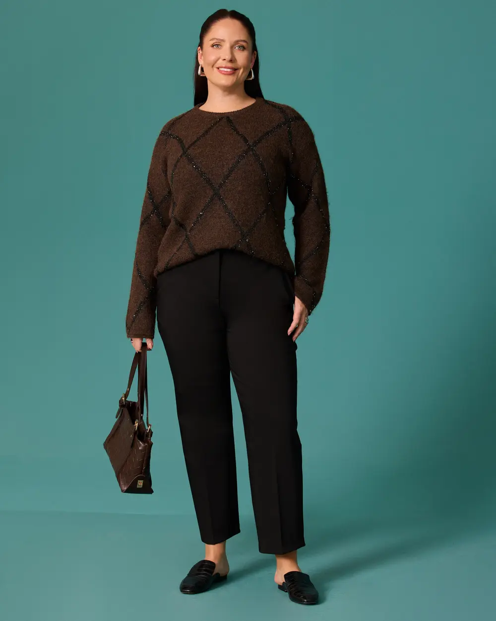 Plus-Size High-Waisted Straight-Leg Fabric Pants