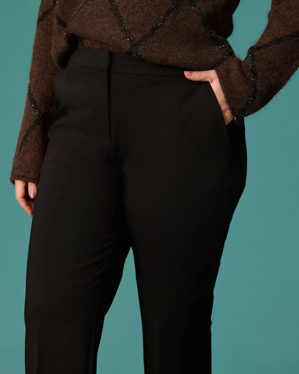 Plus-Size High-Waisted Straight-Leg Fabric Pants