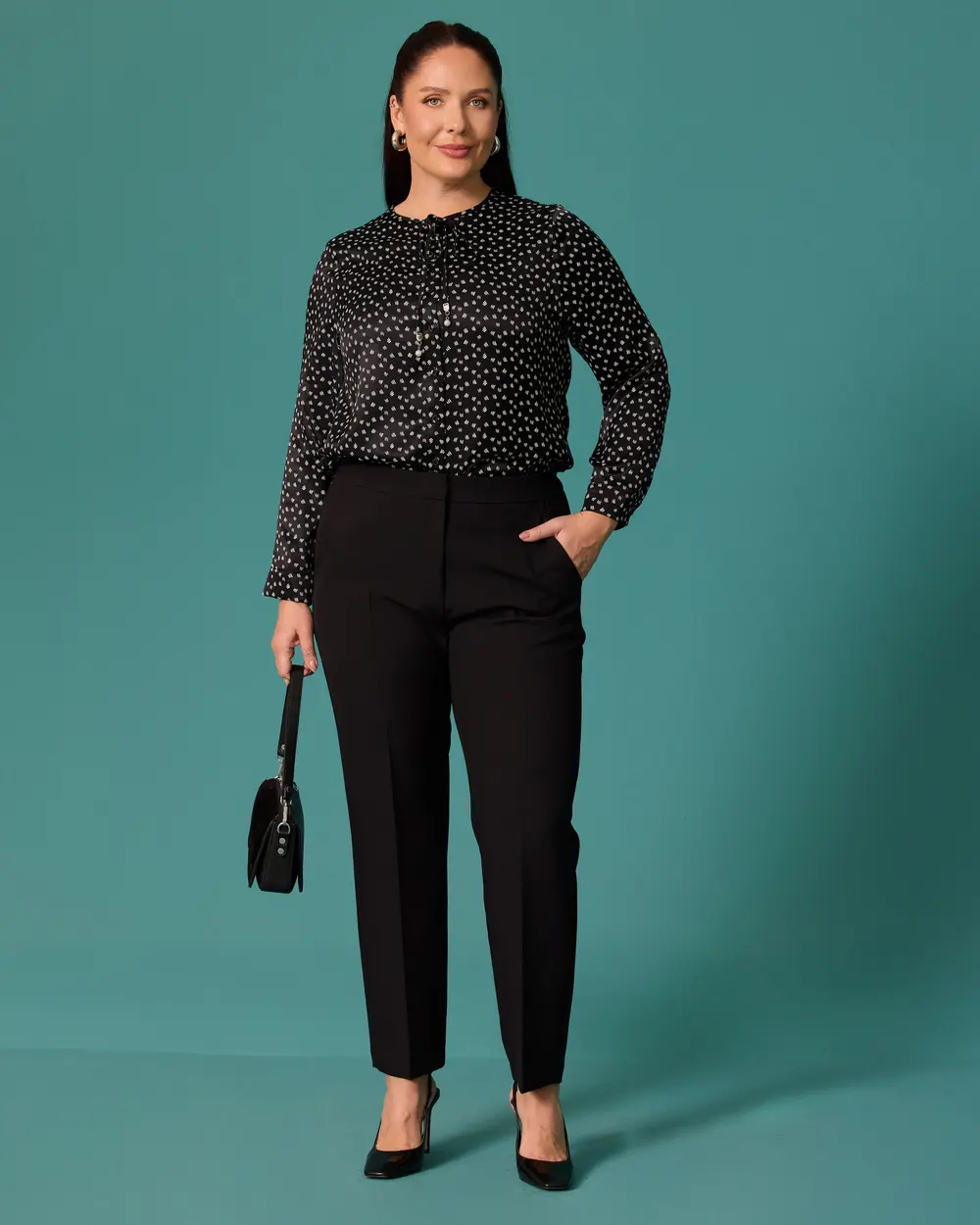 Plus-Size High-Waisted Straight-Leg Fabric Pants