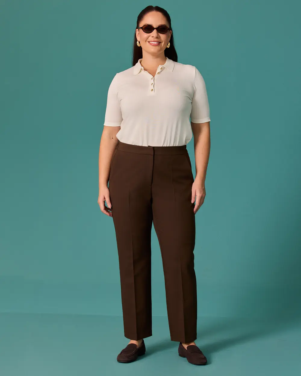 Plus-Size High-Waisted Straight-Leg Fabric Pants