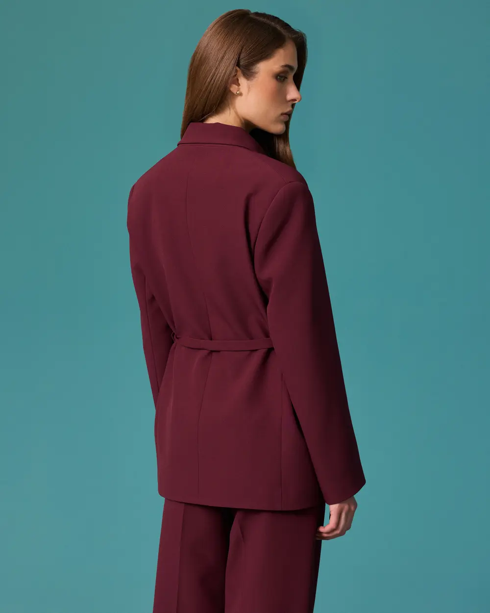 Belted Double-Breasted Blazer with a Notched Collar