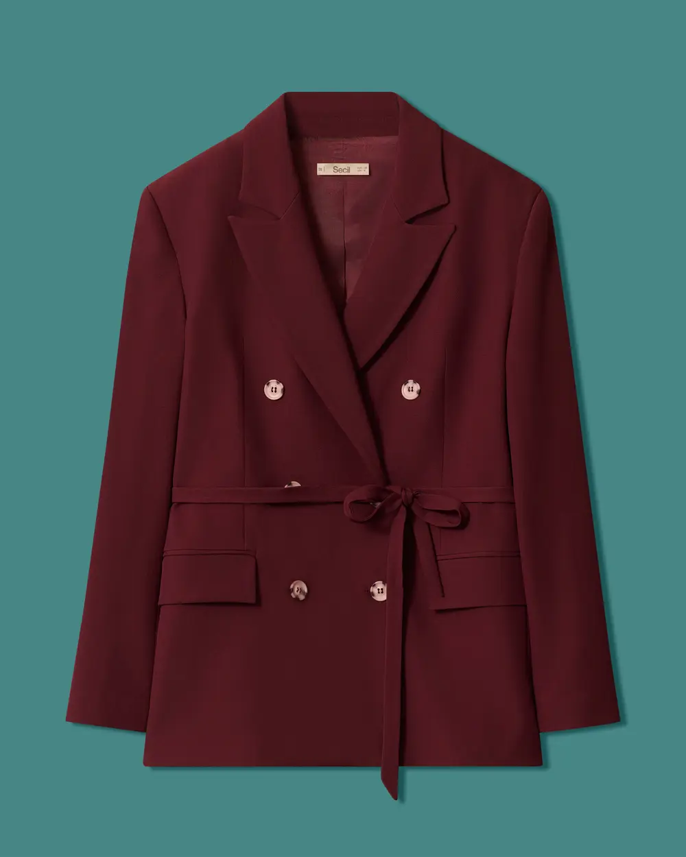 Belted Double-Breasted Blazer with a Notched Collar