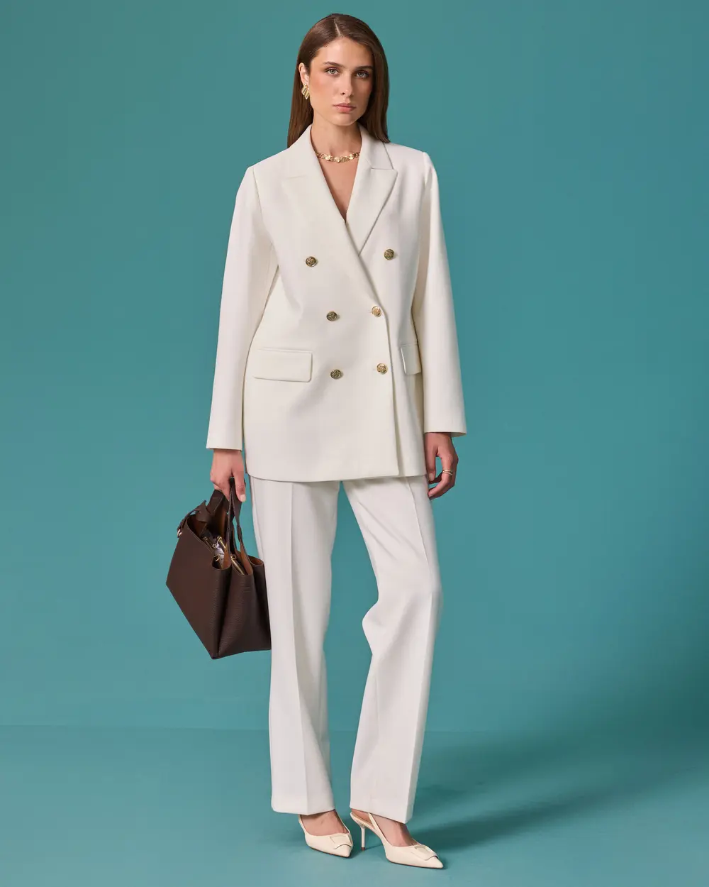 Double-Breasted Blazer with Metal Buttons