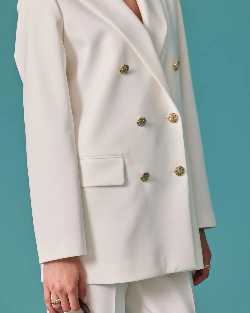 Double-Breasted Blazer with Metal Buttons