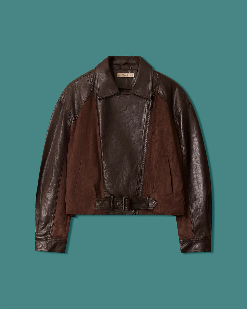 Suede Biker Jacket with Belt and Suede Accents