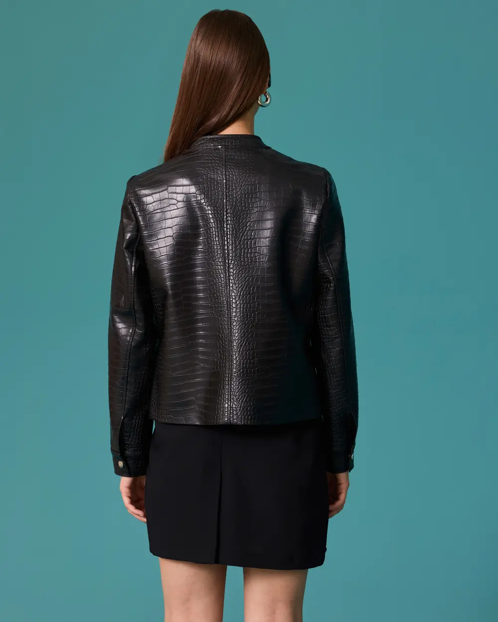 Short Jacket with Crocodile Print and Zipper