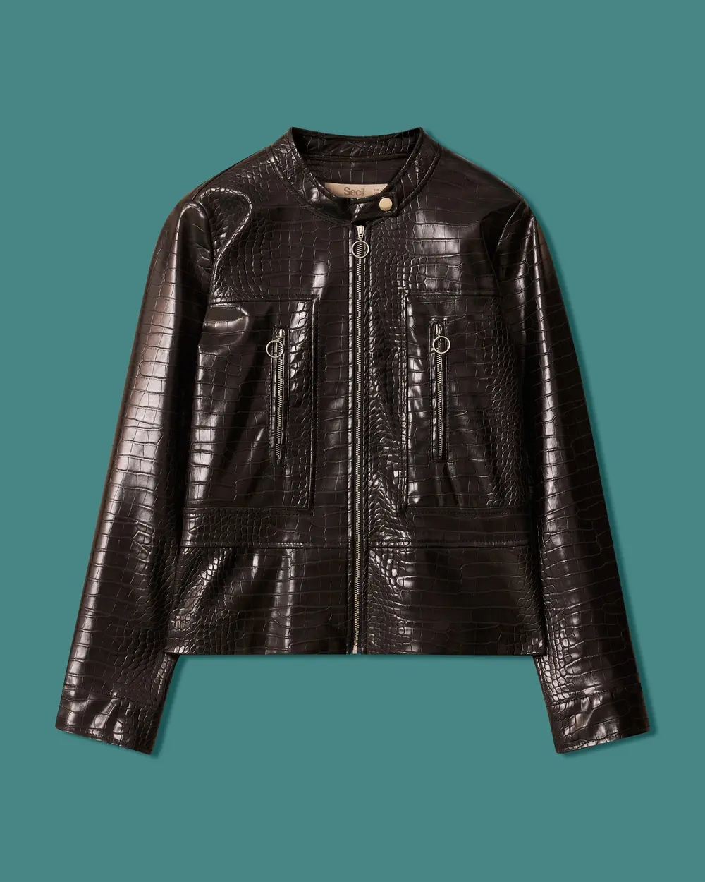 Short Jacket with Crocodile Print and Zipper