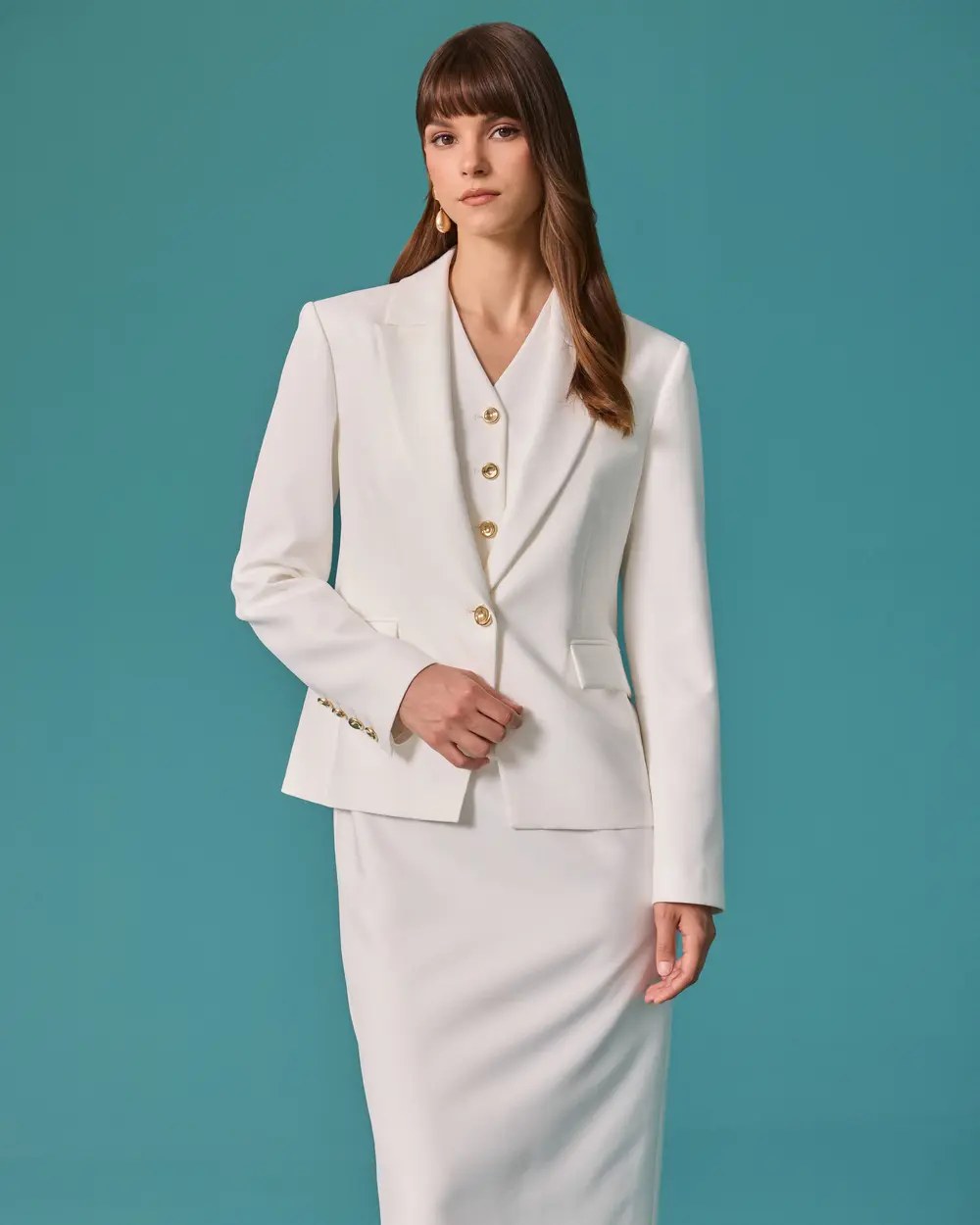 Shawl-Collar Blazer with Metal Buttons