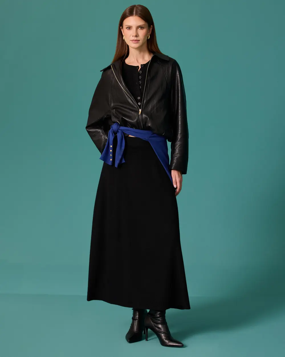 Oversized Faux Leather Jacket with Detailed Waistband