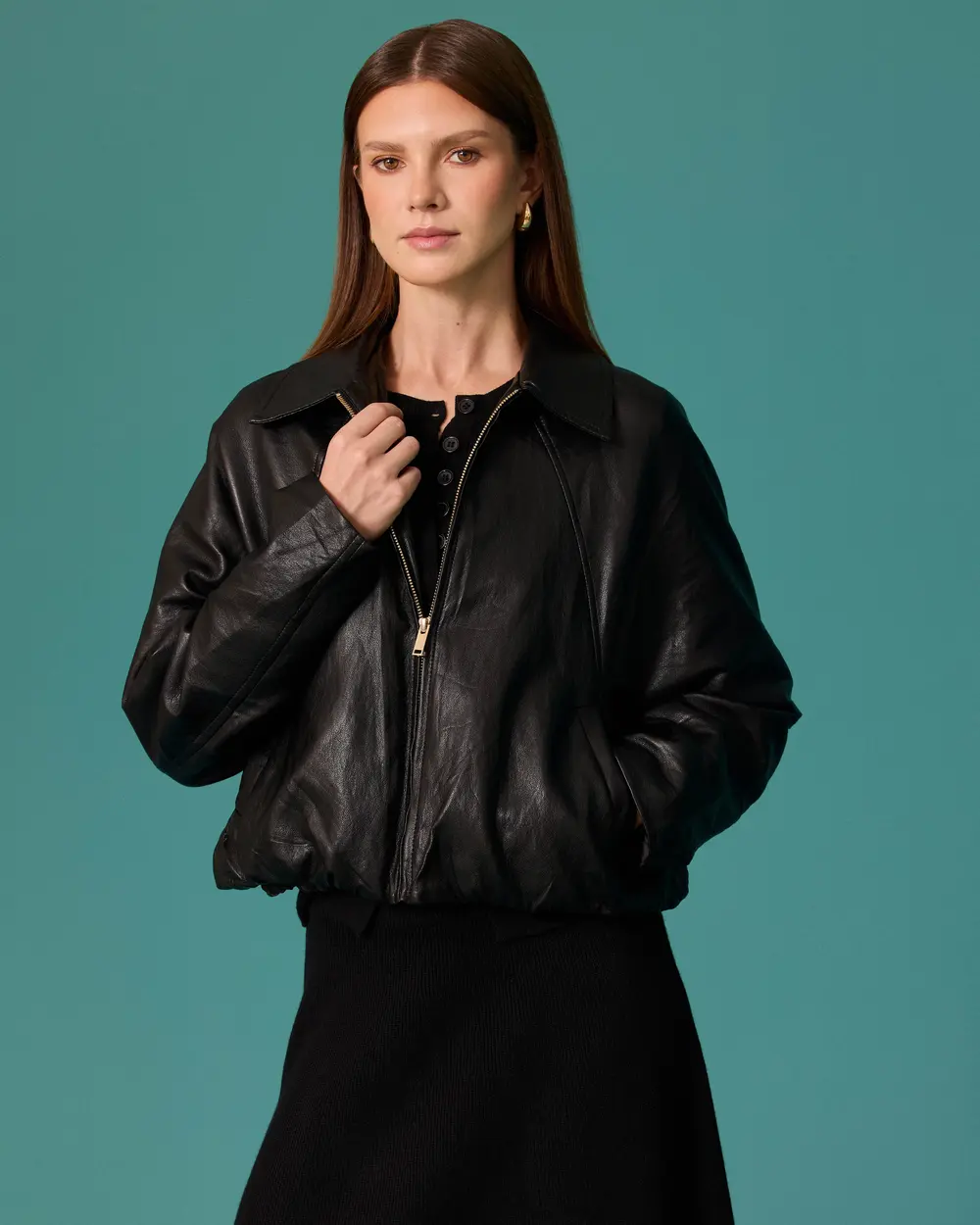 Oversized Faux Leather Jacket with Detailed Waistband