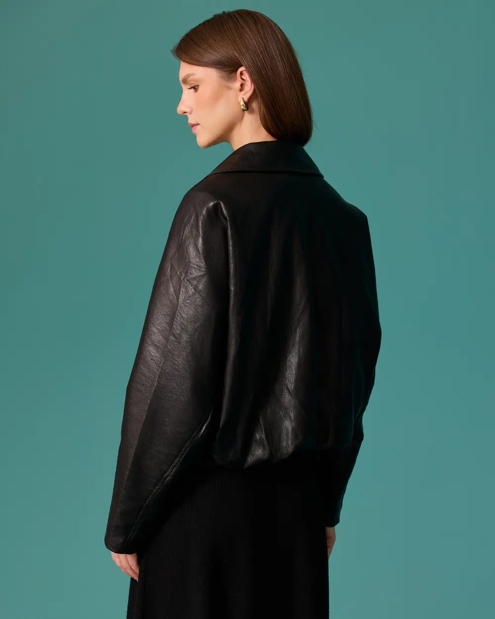 Oversized Faux Leather Jacket with Detailed Waistband