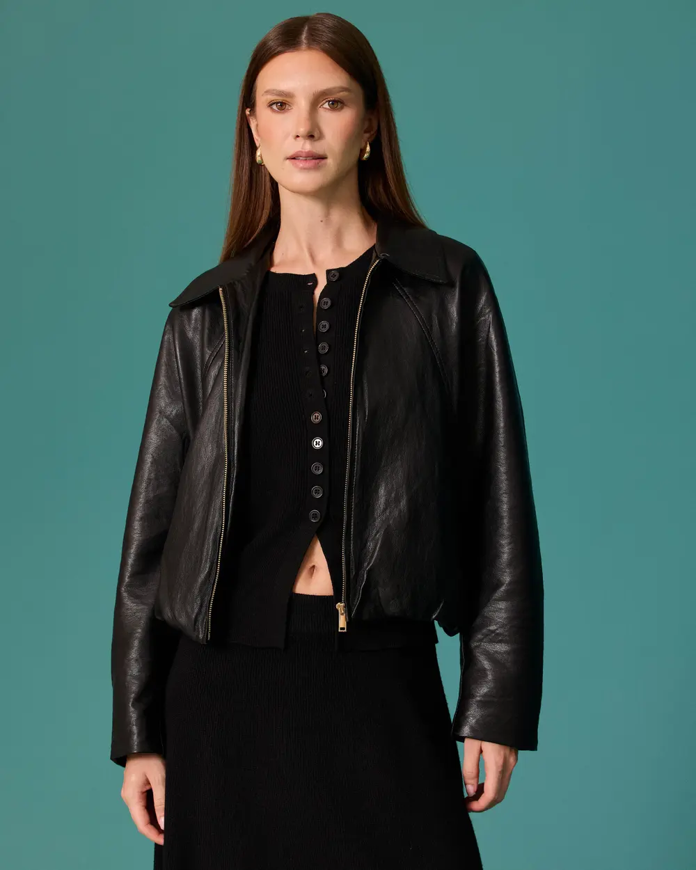 Oversized Faux Leather Jacket with Detailed Waistband