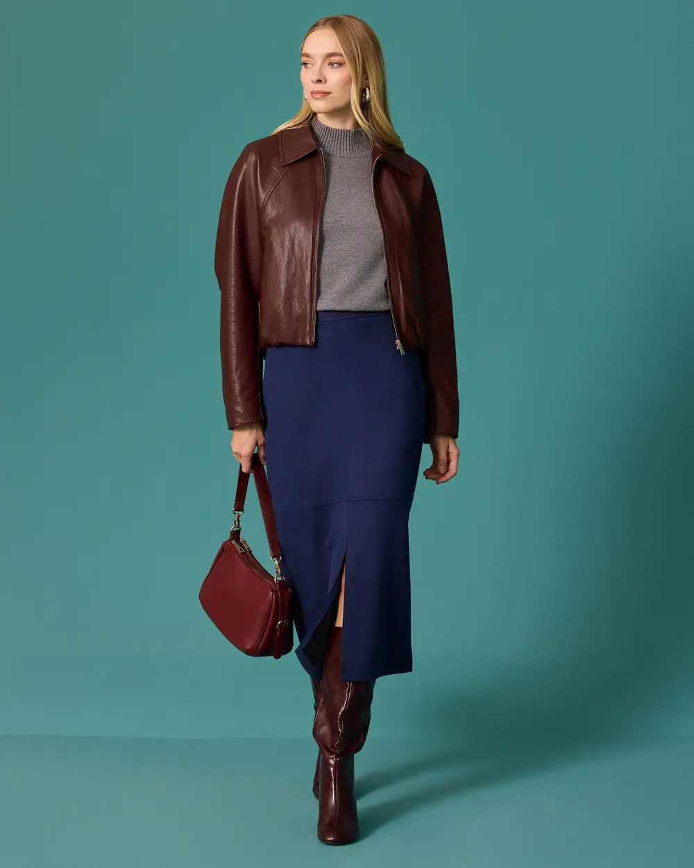 Oversized Faux Leather Jacket with Detailed Waistband