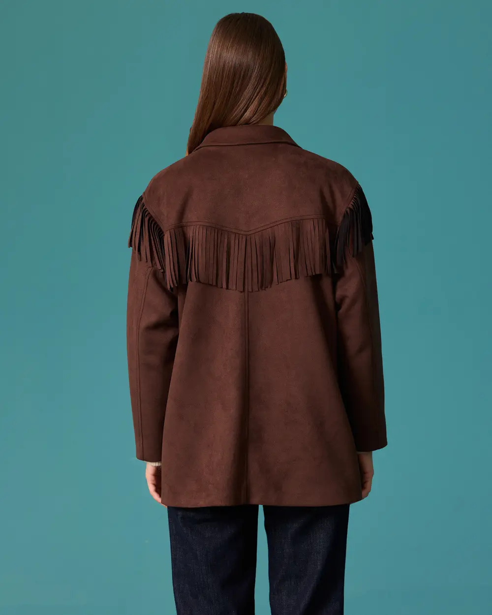 Püskül Detaylı Oversize Süet Ceket