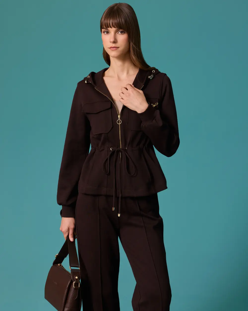 Hooded, Zippered, Drawstring-Waist, Pocketed Sweatshirt