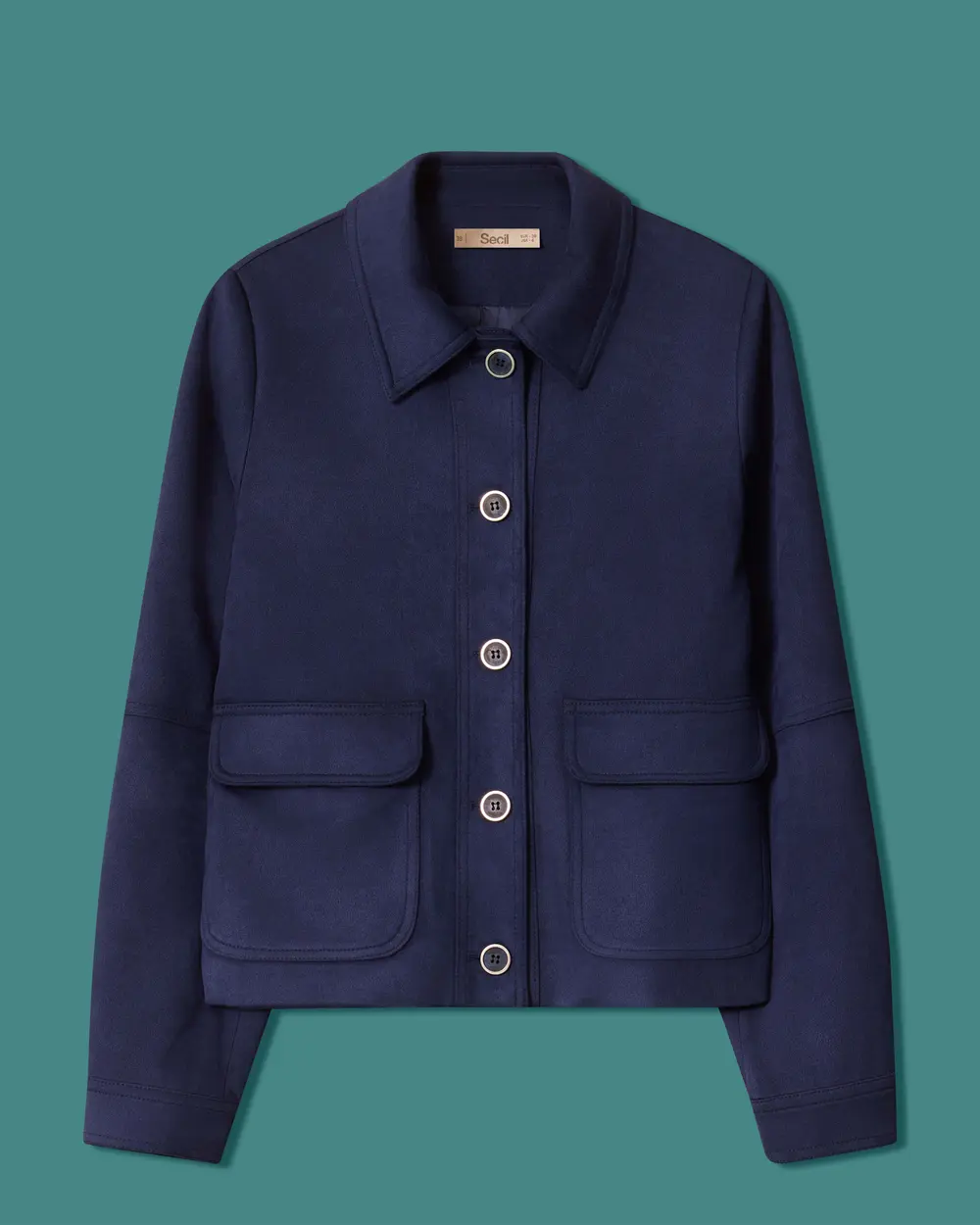 Faux Leather Suede Jacket with Detailed Trim