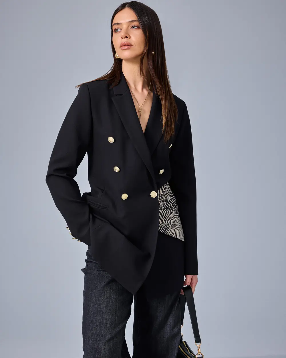 Double-Breasted Jacket with Button Details