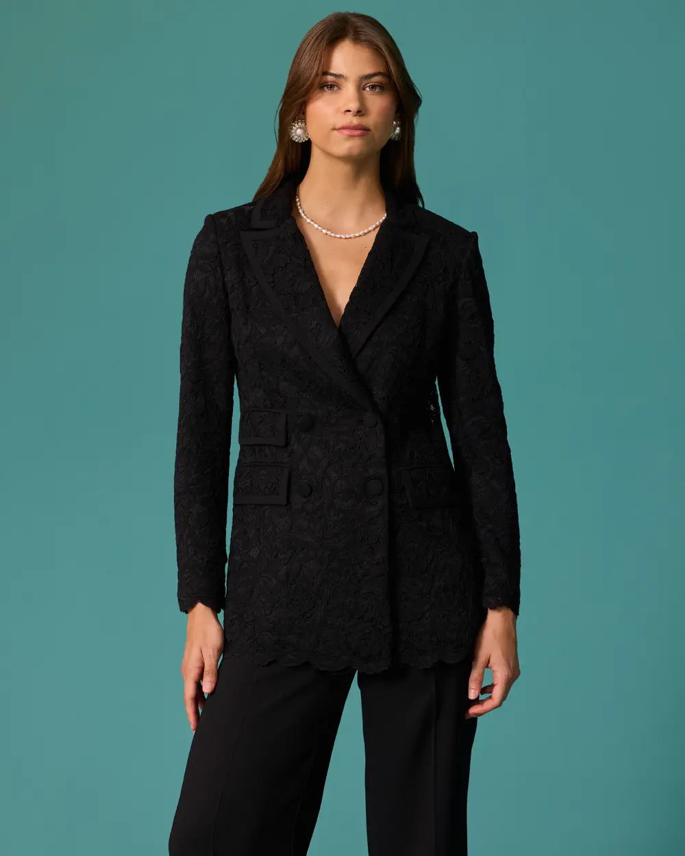 Dantel Detaylı Kruvaze Blazer Ceket
