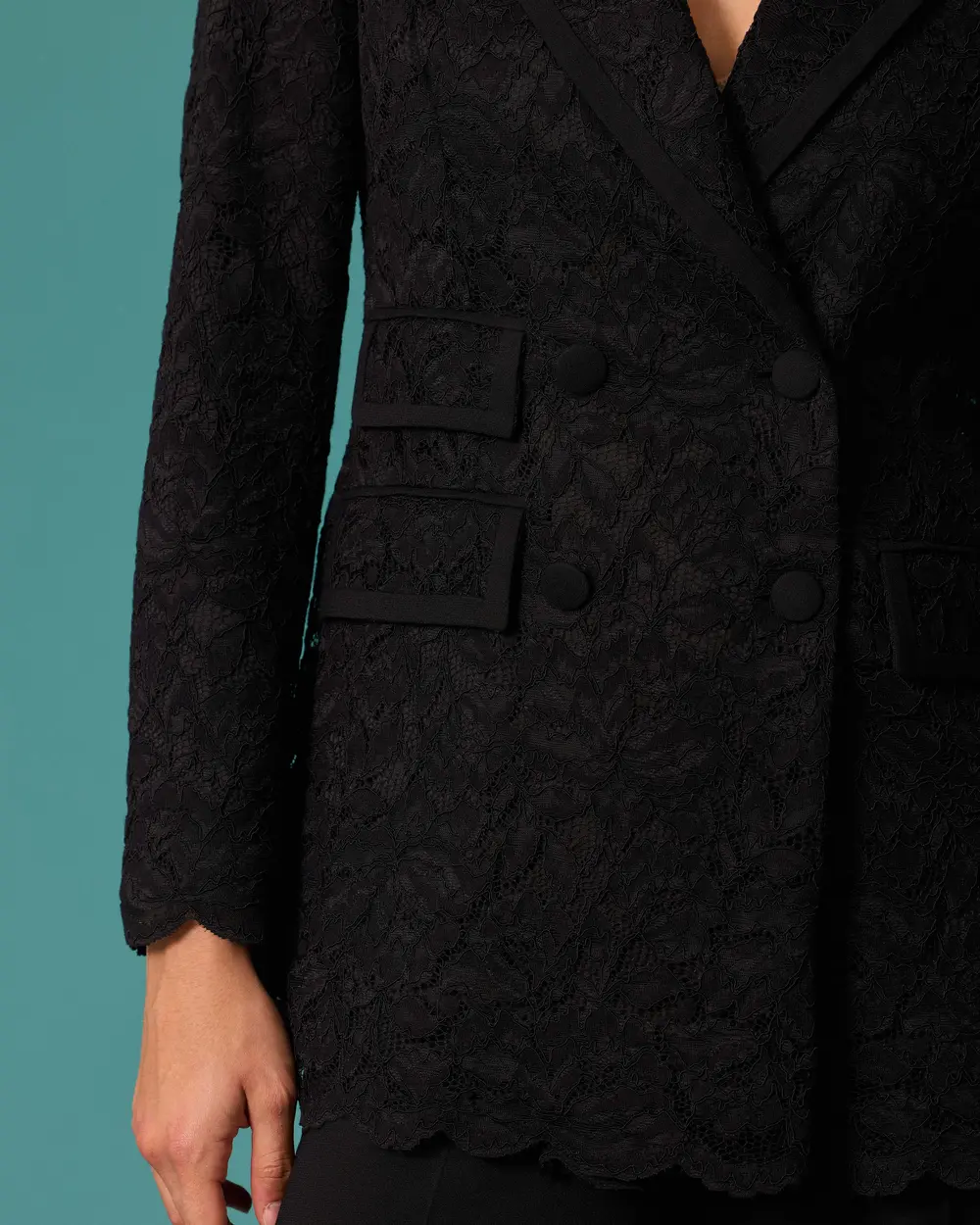 Dantel Detaylı Kruvaze Blazer Ceket