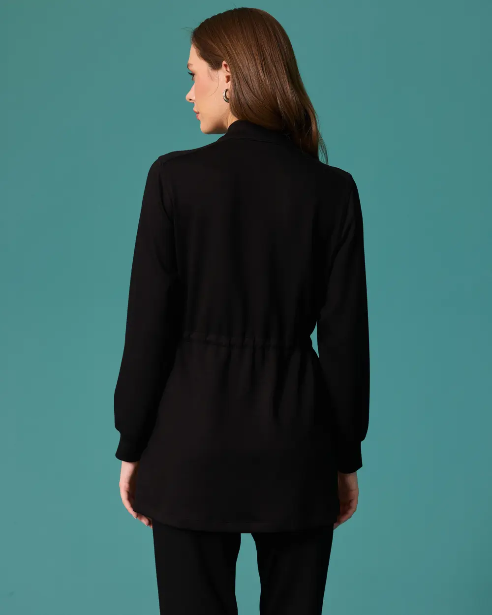 Jacket with a Stand-Up Collar and Waist-Tied Detail
