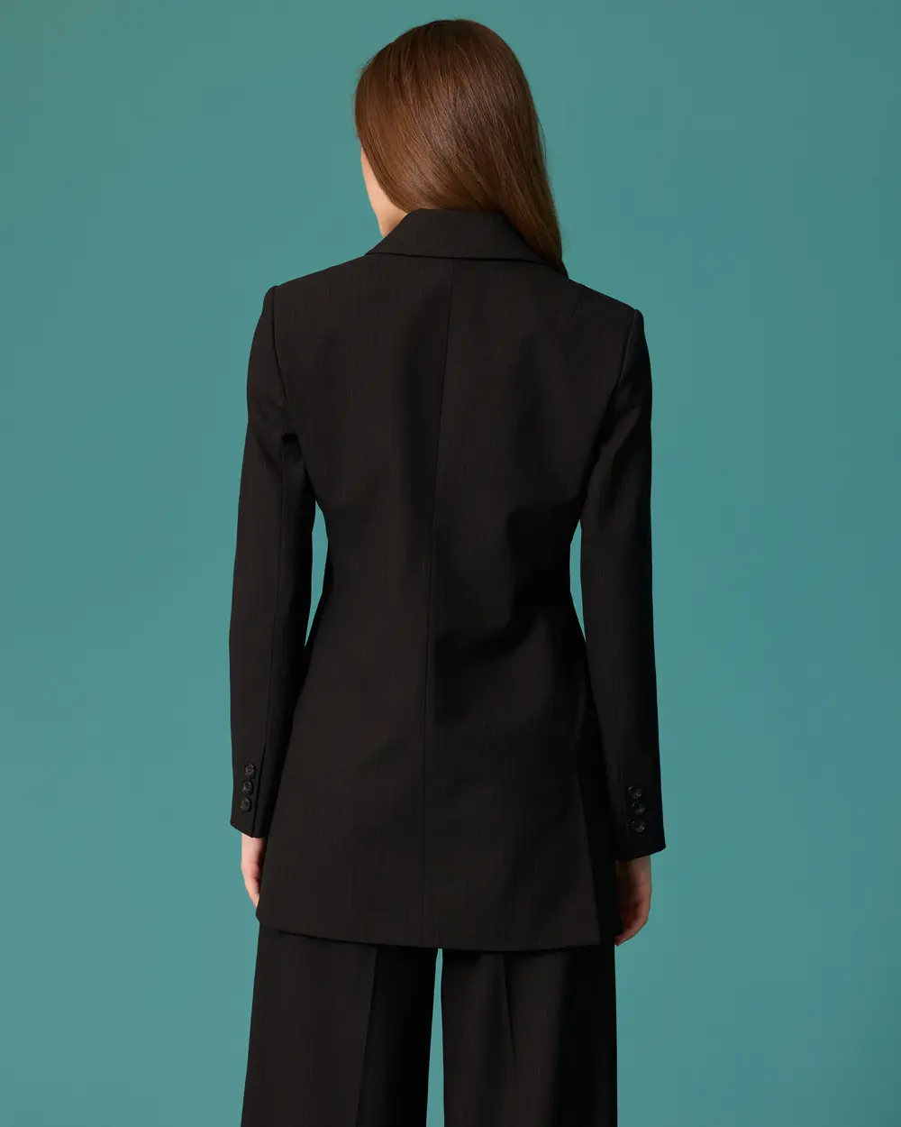 Kruvaze Yaka Çift Düğmeli Çizgili Blazer Ceket