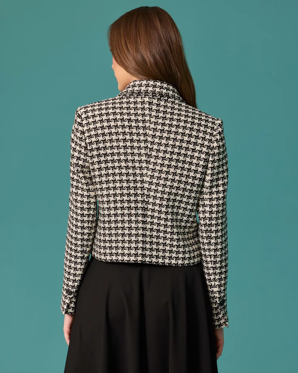 Kazayağı Desenli Kruvaze Blazer Ceket