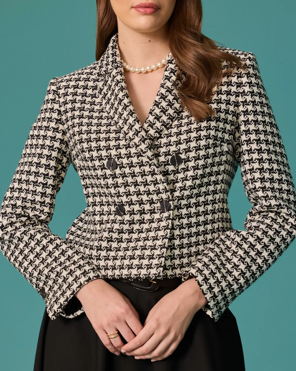 Kazayağı Desenli Kruvaze Blazer Ceket