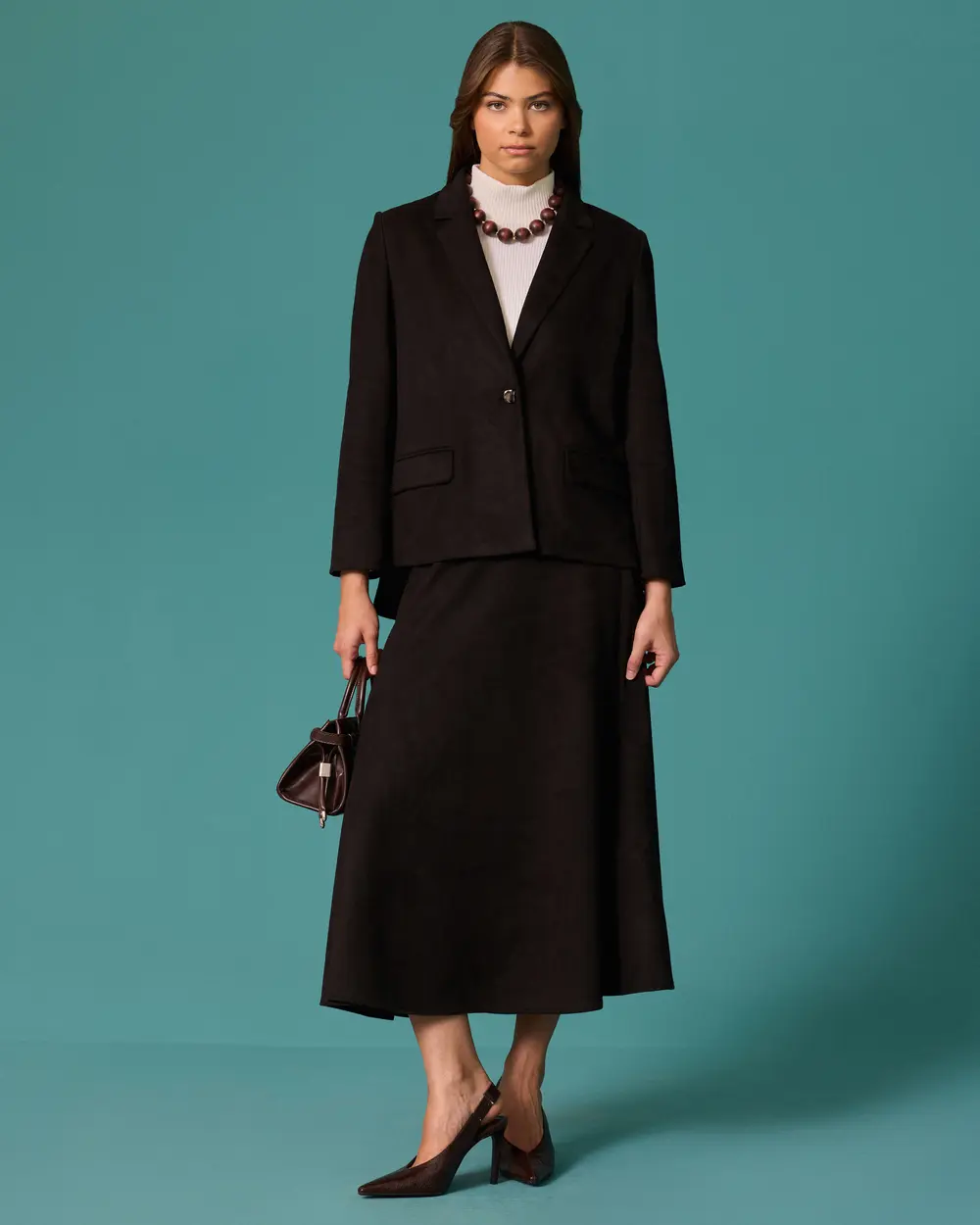 Suede-Look Single-Button Blazer Jacket