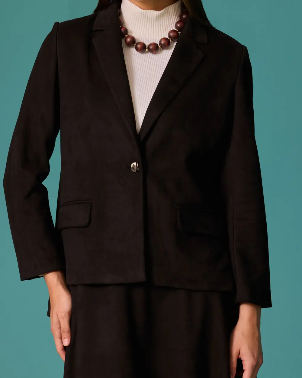 Suede-Look Single-Button Blazer Jacket