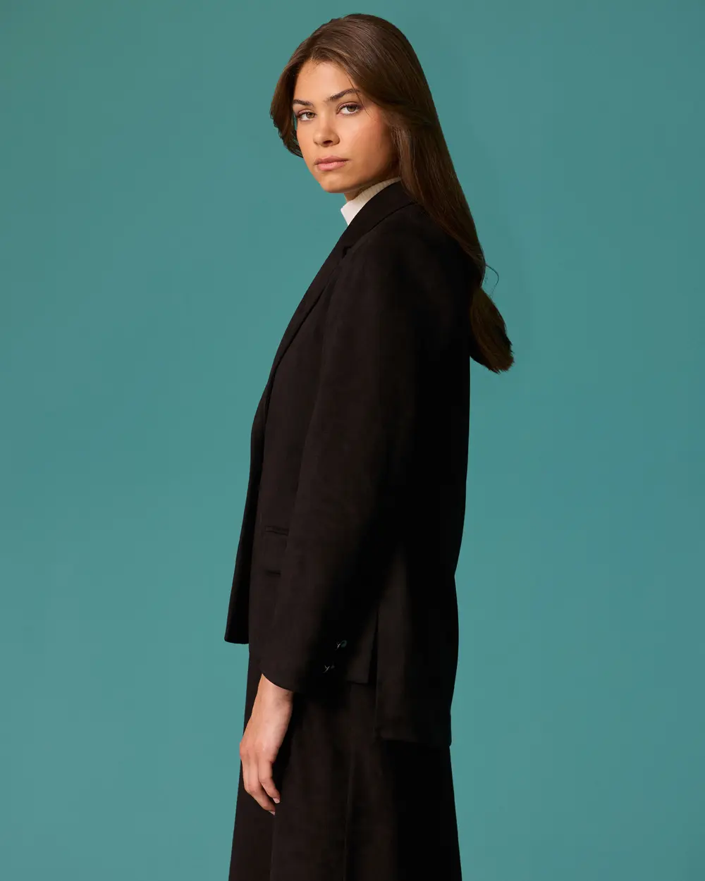 Suede-Look Single-Button Blazer Jacket