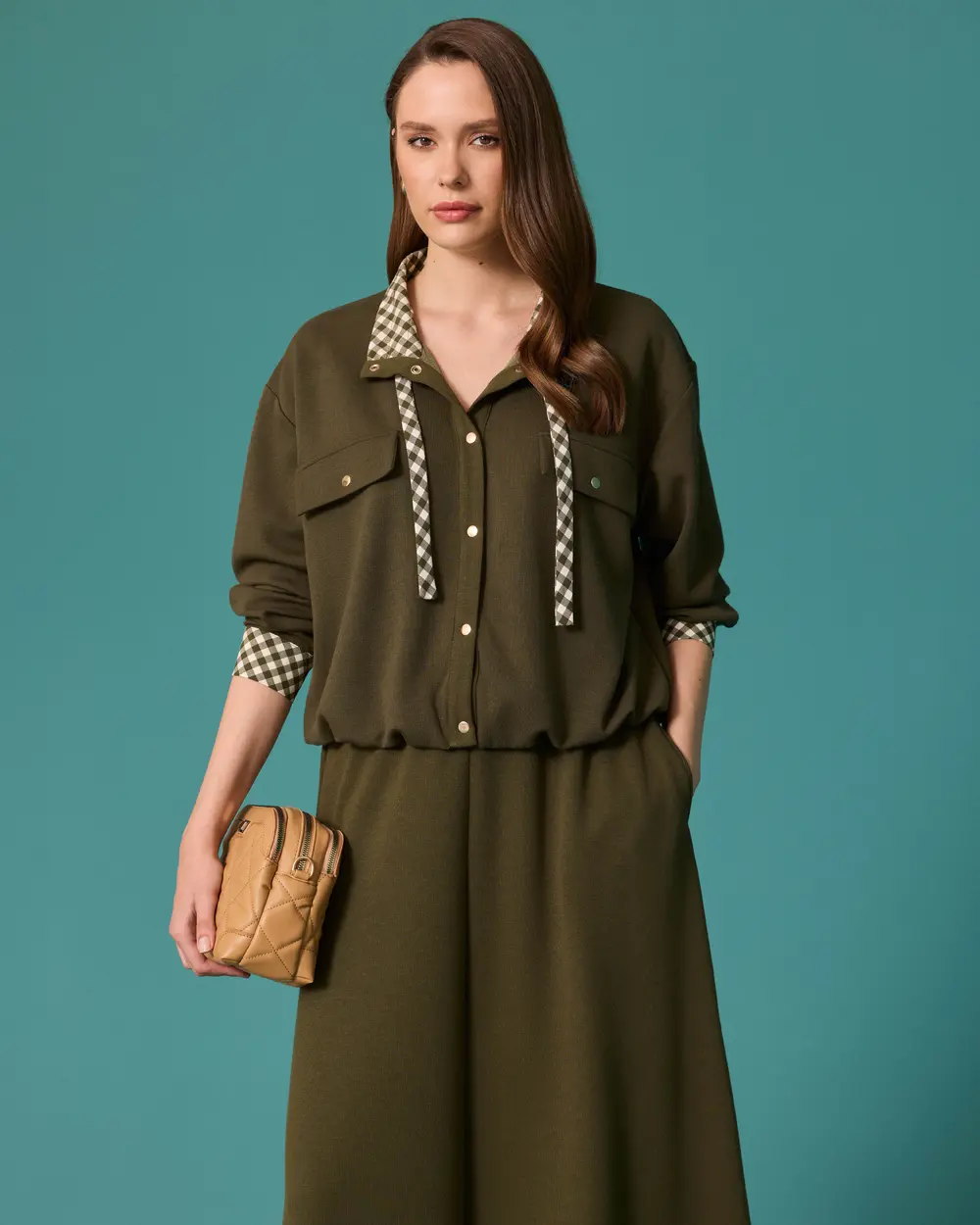 Checkered Jacket with Snap-Closure Pockets