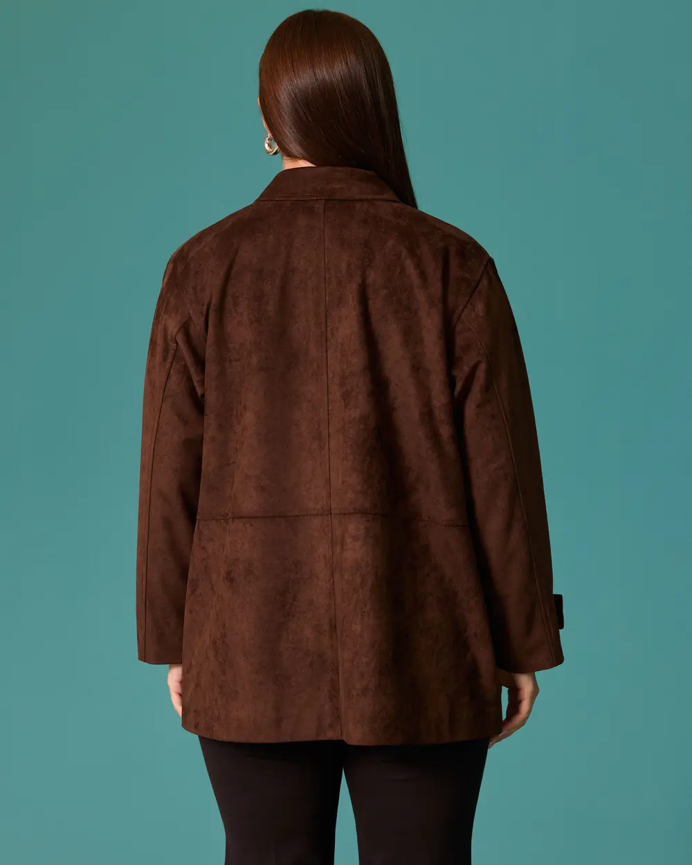 Plus-Size Shirt-Collar Suede Jacket