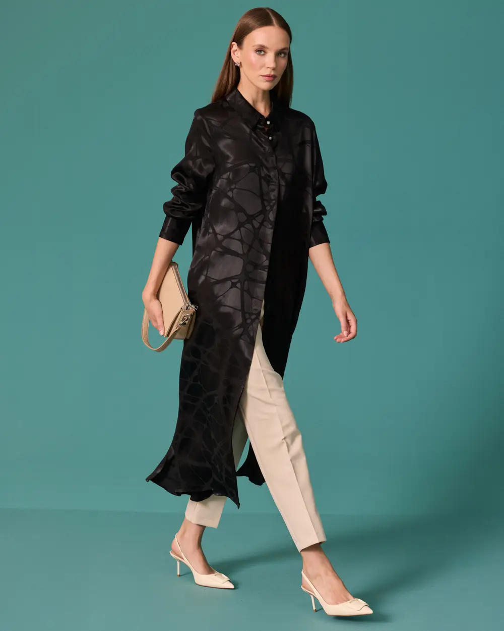 Desenli Saten Tunik