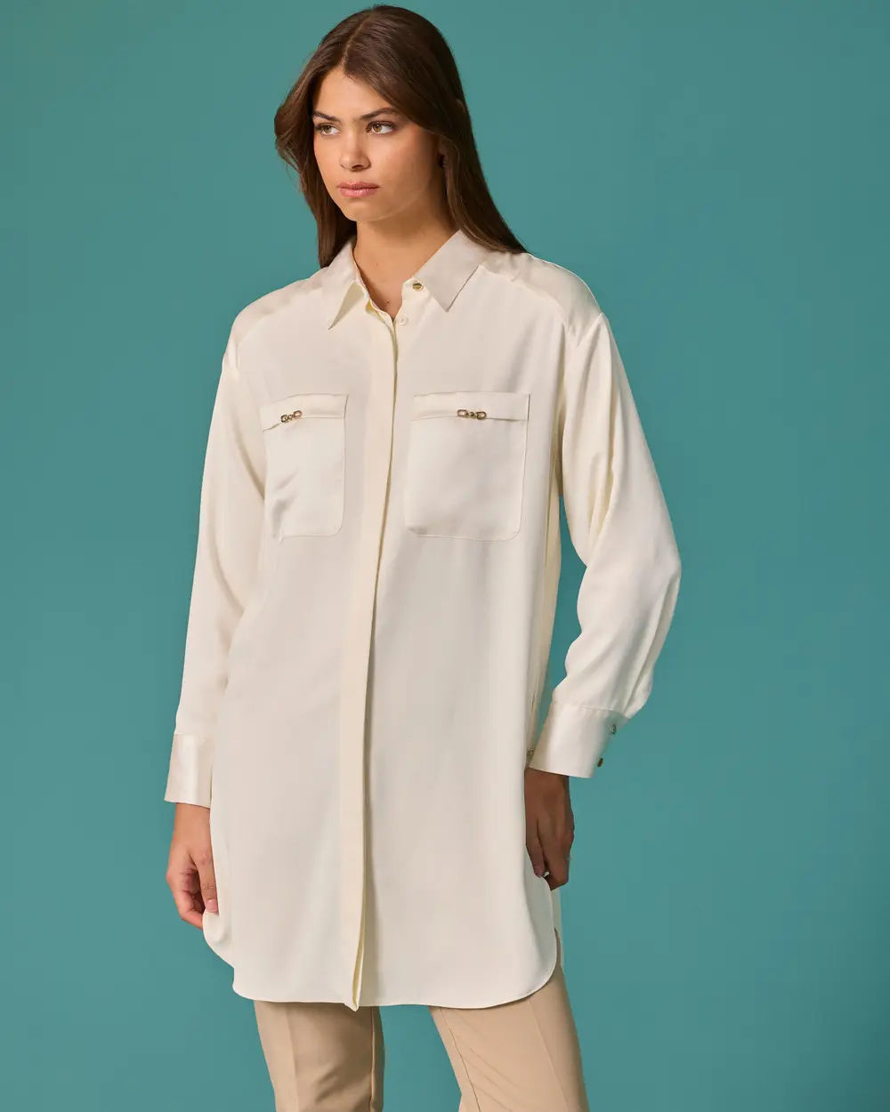 Long Shirt with Pocket and Chain Details